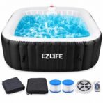 EZLIFE 4-6 Person Square Inflatable Hot Tub with Multicolor LED Lights