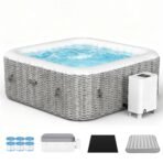 UHOMEPRO 4-6 Person Inflatable Hot Tub, 73" Square, 130 Jets, External Heater Pump