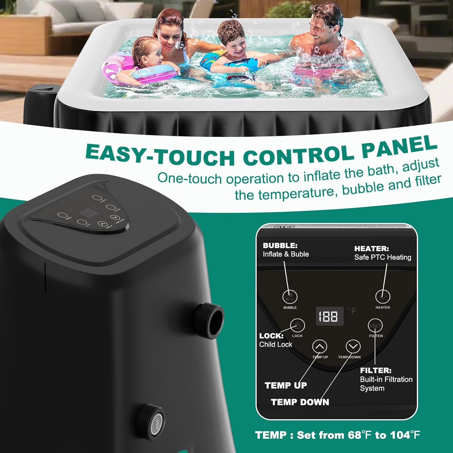 DoCred 73-Inch 4–6 Person Inflatable Hot Tub – view 6
