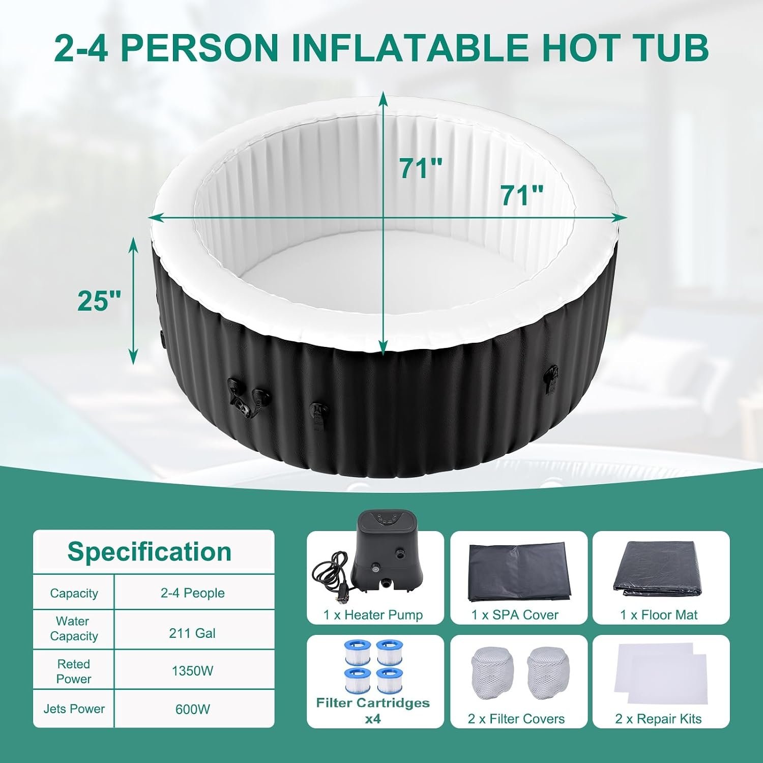 DoCred 71-Inch 2–4 Person Inflatable Hot Tub – view 7