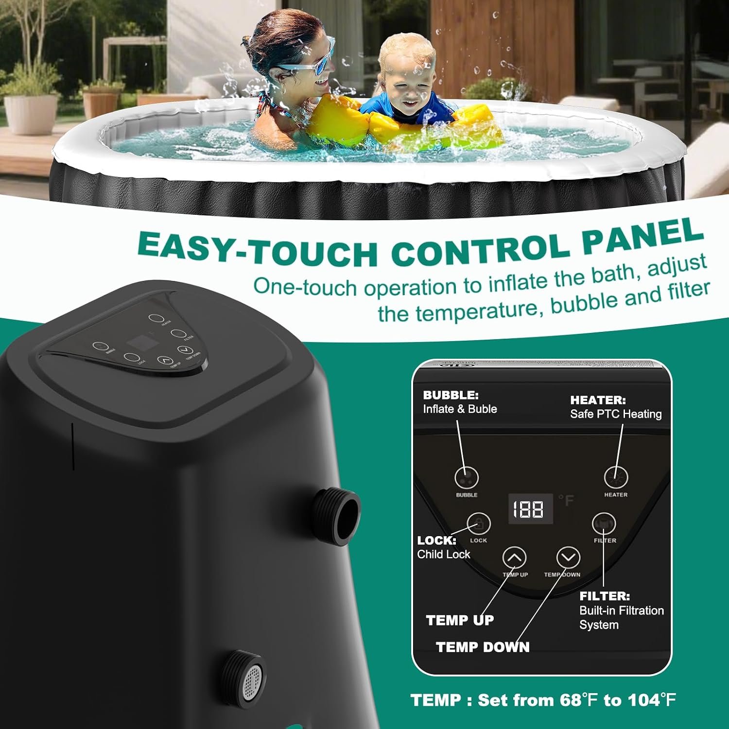 DoCred 75-Inch 1–2 Person Inflatable Hot Tub – view 6