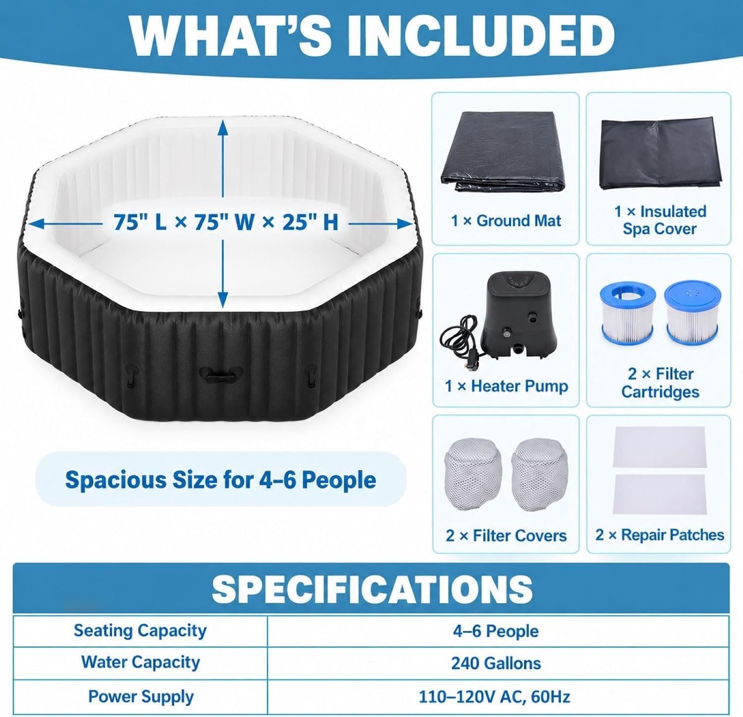 NAIZEA 75-Inch 4–6 Person Inflatable Hot Tub – view 3