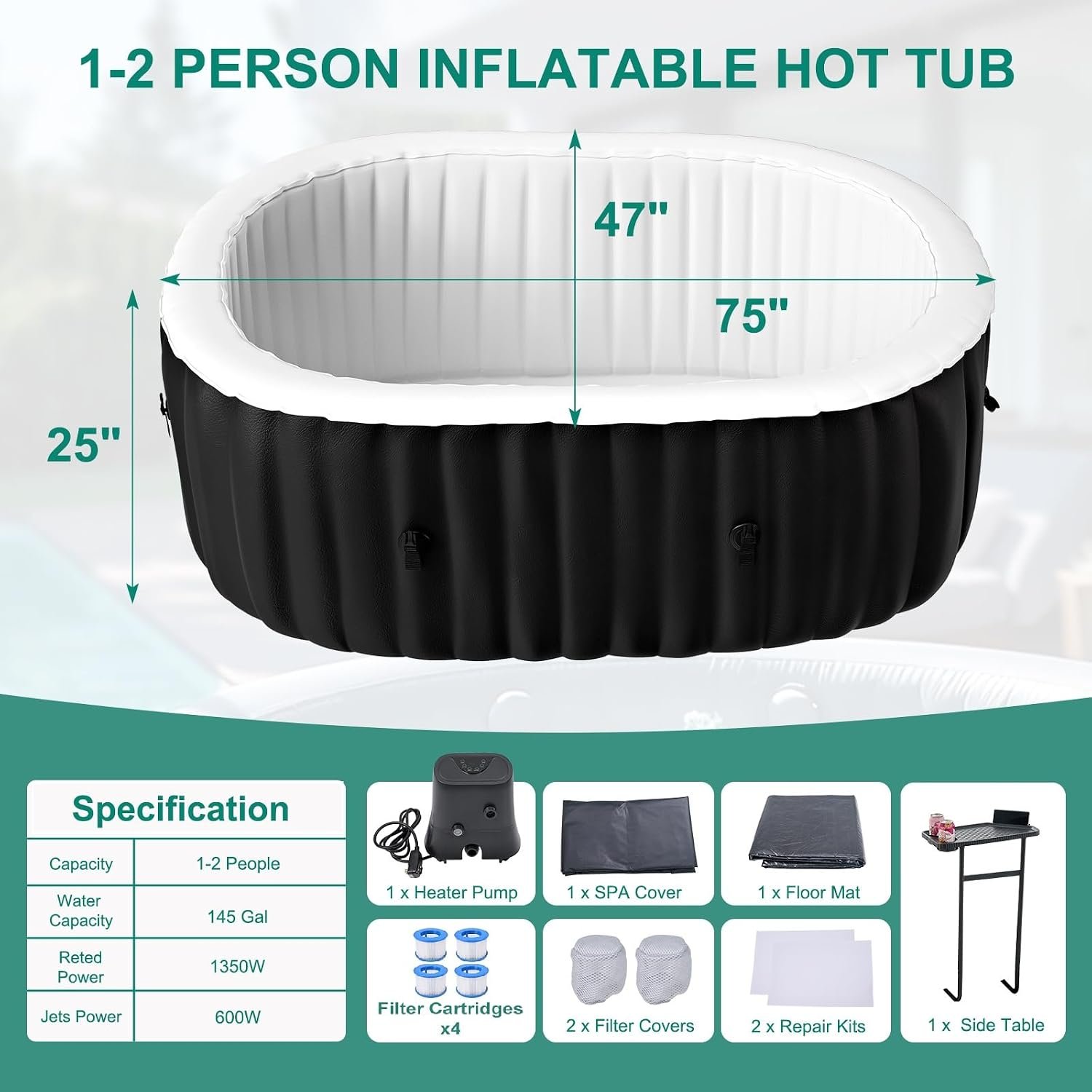 DoCred 75-Inch 1–2 Person Inflatable Hot Tub – view 8