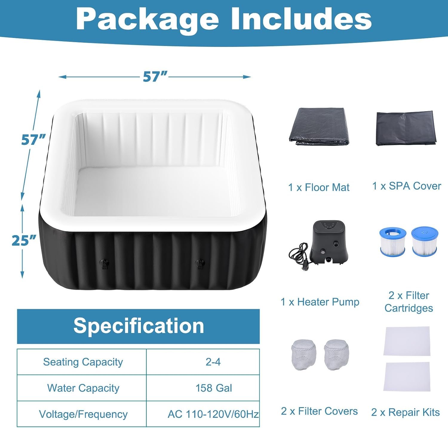 NAIZEA 57-Inch 2–4 Person Inflatable Hot Tub – view 2