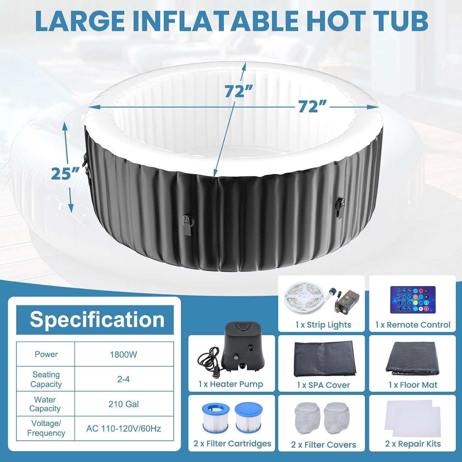 NAIZEA LED 2–4 Person Inflatable Hot Tub – view 2