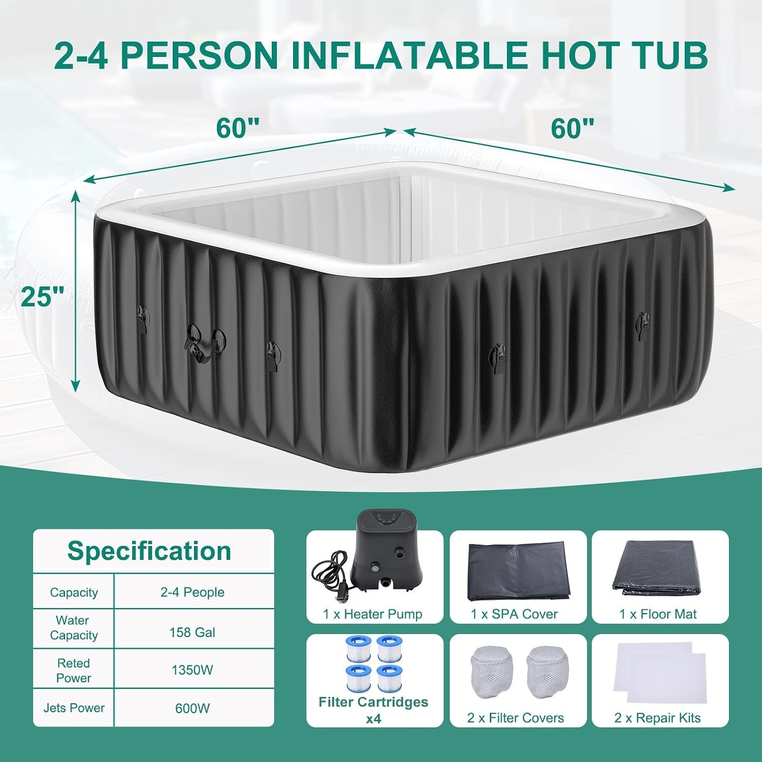 DoCred 60-Inch 2–4 Person Inflatable Hot Tub – view 2