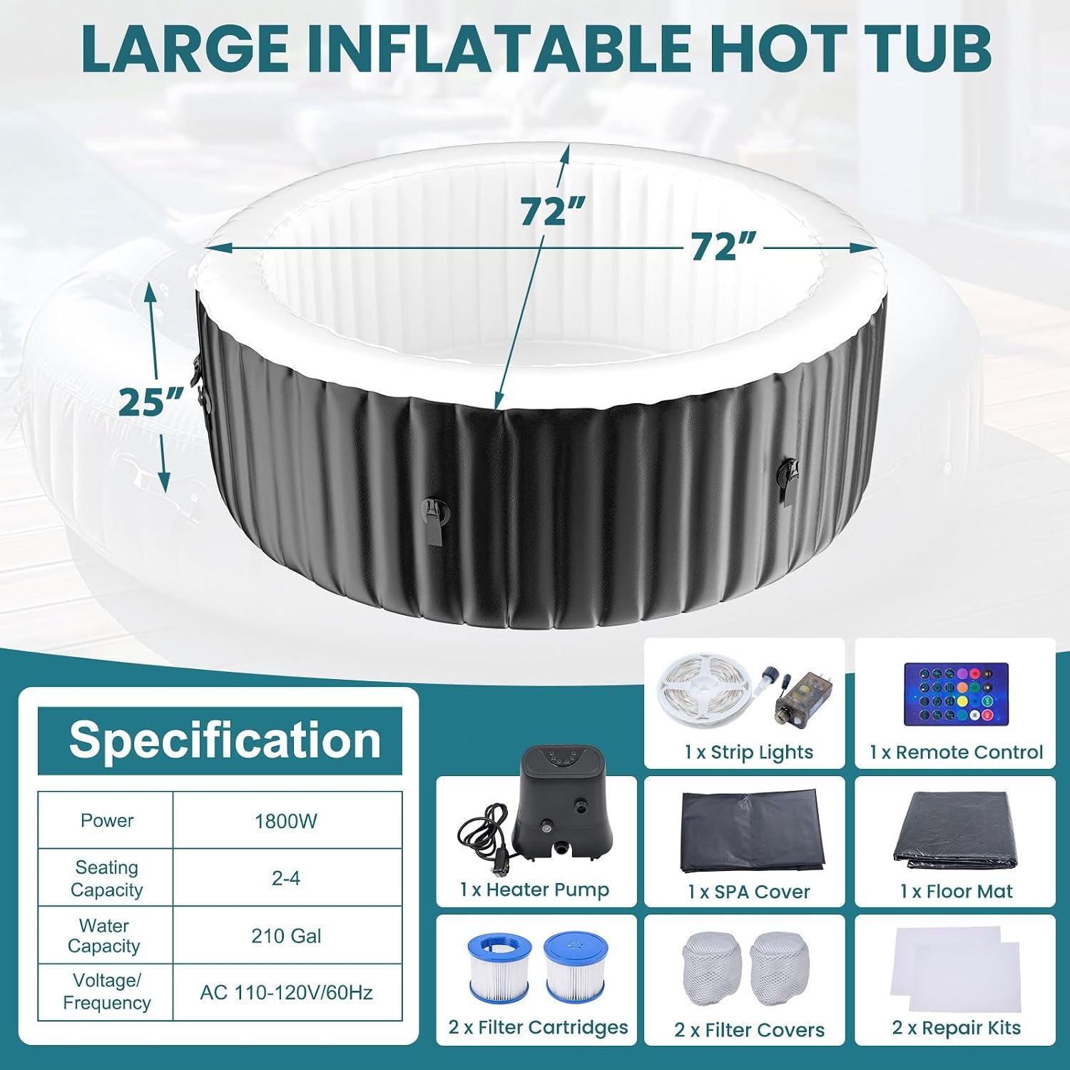 DoCred 71-Inch LED 2–4 Person Inflatable Hot Tub – view 8