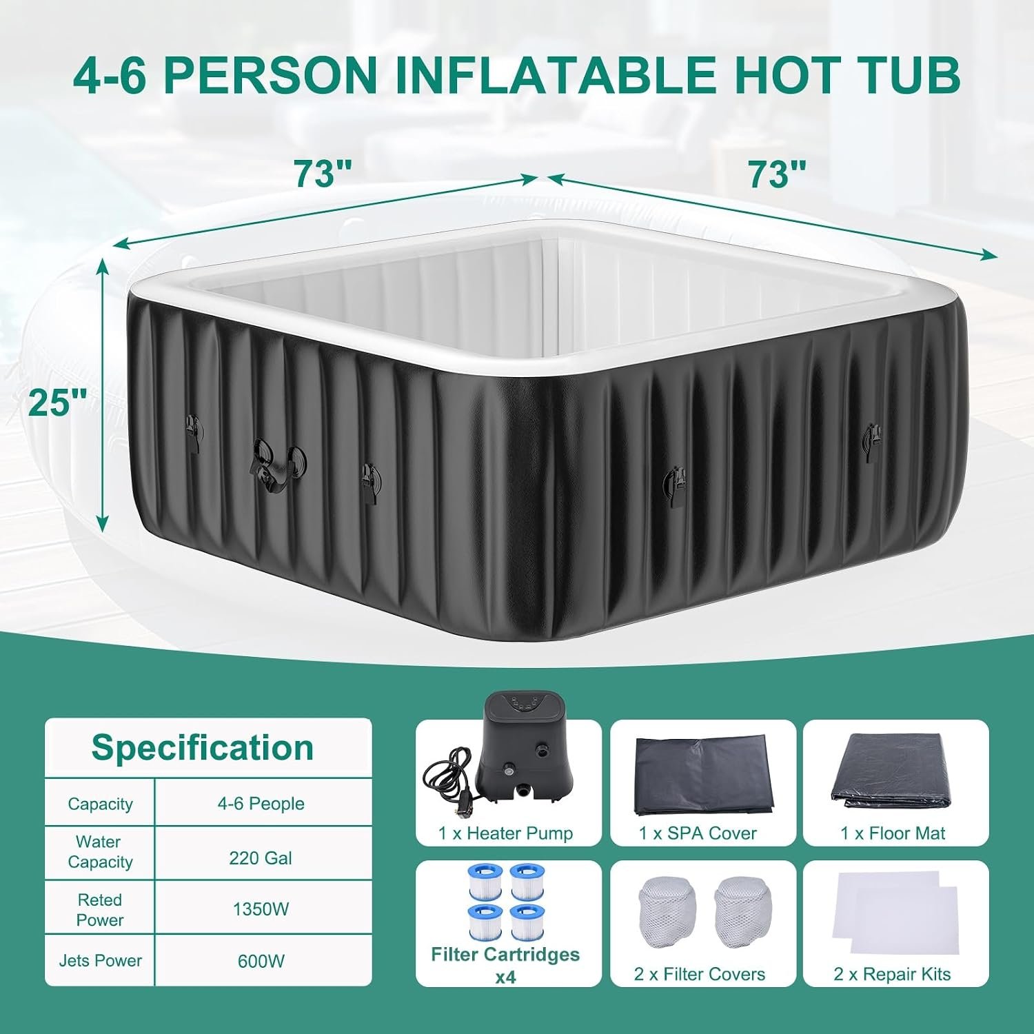DoCred 73-Inch 4–6 Person Inflatable Hot Tub – view 7