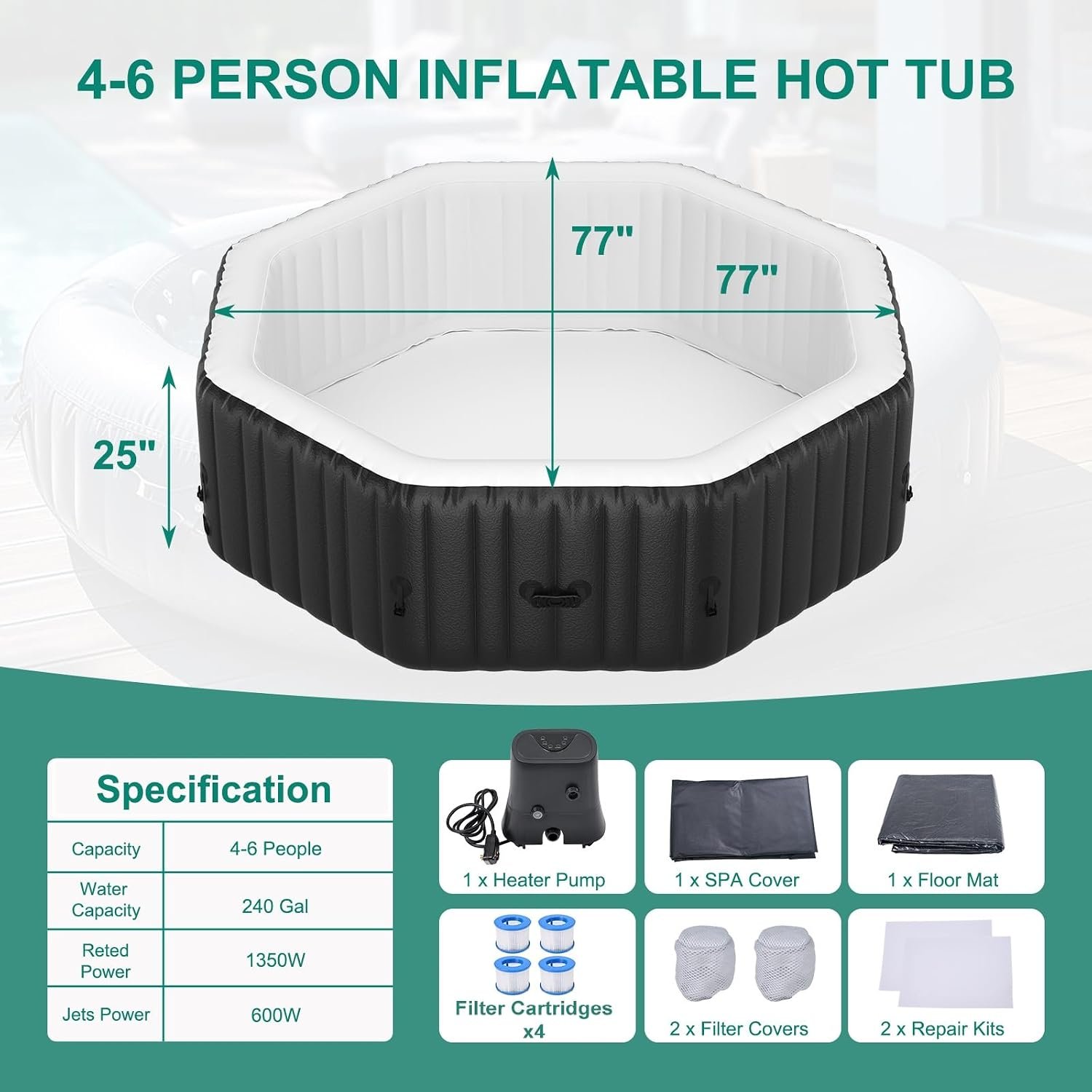 DoCred 77-Inch 4–6 Person Inflatable Hot Tub – view 7