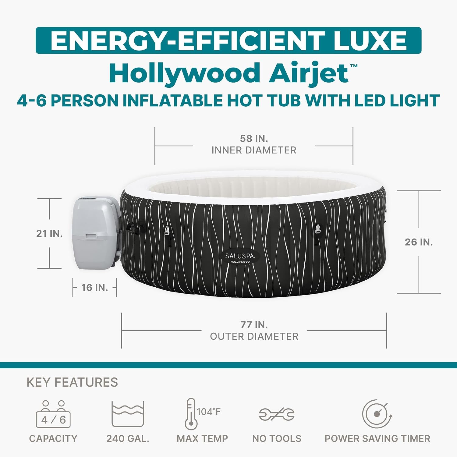 Bestway SaluSpa Hollywood LED 4–6 Person Inflatable Hot Tub – view 3