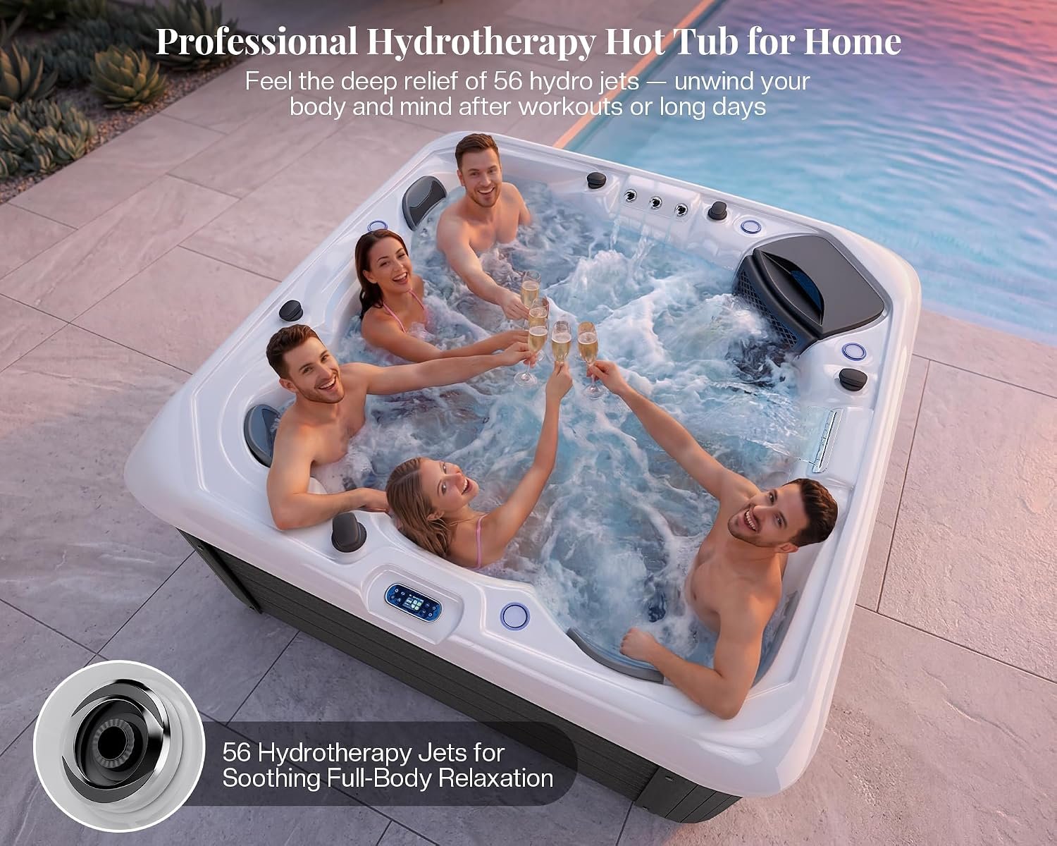 Jocisland Two Loungers & Three Seats 5 Person Acrylic Hot Tub — 220V – view 3