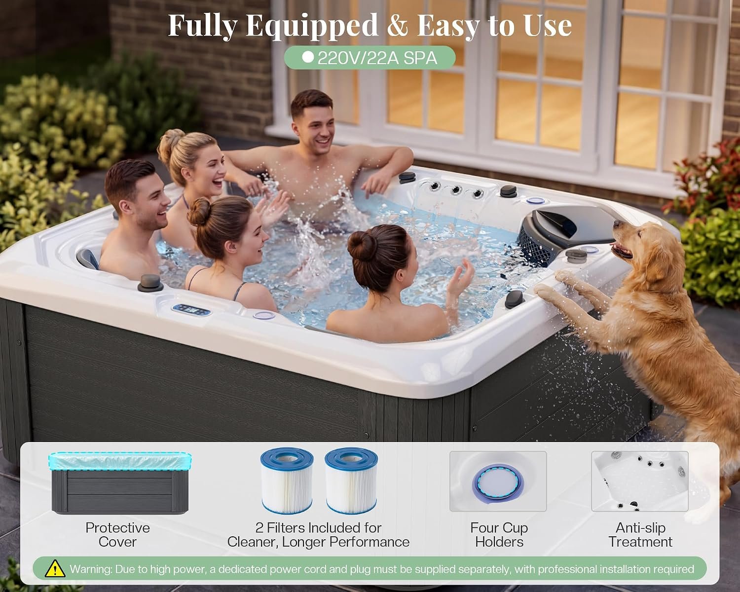 Jocisland Two Loungers & Three Seats 5 Person Acrylic Hot Tub — 220V – view 5