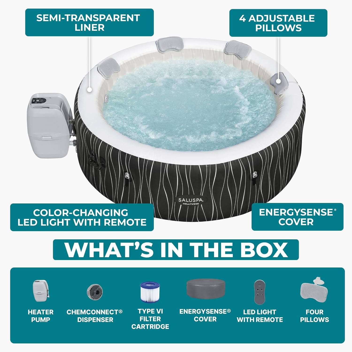 Bestway SaluSpa Hollywood LED 4–6 Person Inflatable Hot Tub – view 4